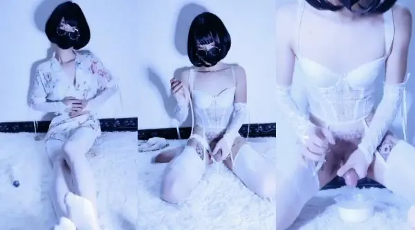 睡袍白丝伪娘 牛奶灌入马眼 尿道棒玩失禁 精液射入牛奶自己喝掉