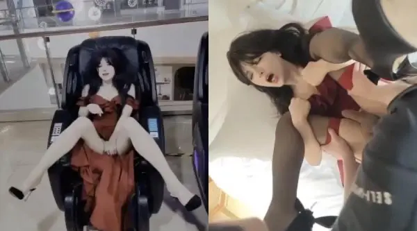 黑丝伪娘贴贴 啊啊我不行了不要了 骚母狗在商场按摩椅紫薇 深喉打脸掐脖子 带锁高潮淫液射出趁热吃下