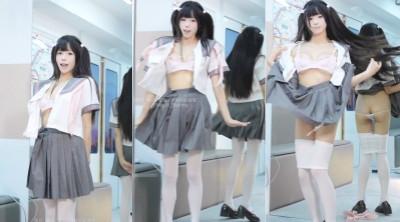 【某站 Yiko湿润兔 咬一口兔娘】丁字裤勒逼 抹油肛塞骚舞黑丝2