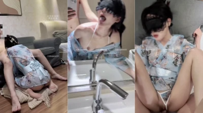 推特新晋4年绿帽美腿淫妻网黄「一个ren」《夜下名媛2》和服交际花穿上和服跪地口交，对镜后入，没有假鸡巴舔，只好舔主人的手指